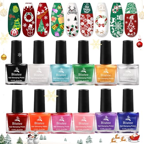 Biutee Nail Stamping Polish 12 Colors 6ML for Stamping Plates Air Dry With Gift Box