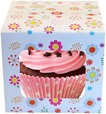 25 x Cupcake Boxes Individual Pattern Single Fairy Cake with Clear Window Cardboard Packaging Box Baking Kids Muffins Cookies Weddings