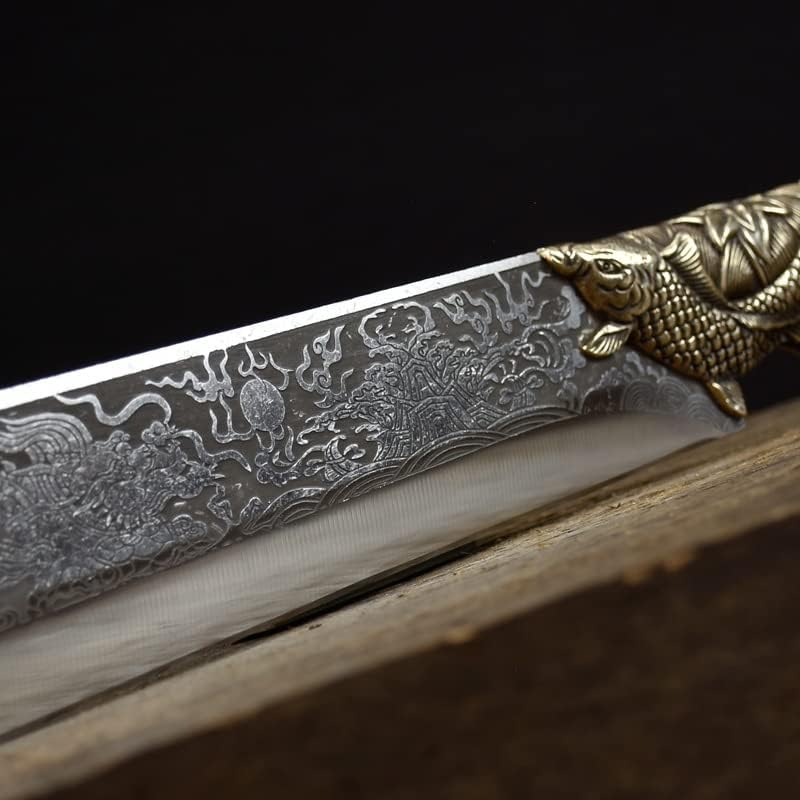 Meat knife Cleaver, 8.3 Inch Wood Chopper Knife Handmade Forged 7Cr17MoV Steel Sharp Hunting Hatchet Longquan Kitchen Knife Copper Fish Decor Handle