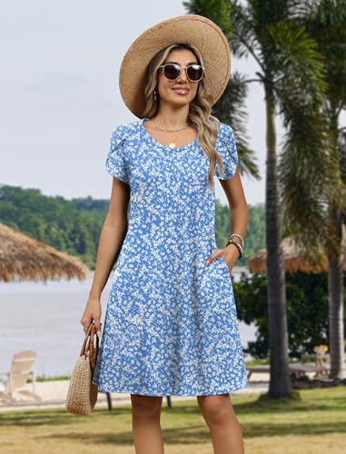 Image of Zeagoo Womens Summer A-Line Dress with Pockets Mini Short Sleeve Dresses Flowy Beach Swing Dress 2026 Vacation Travel