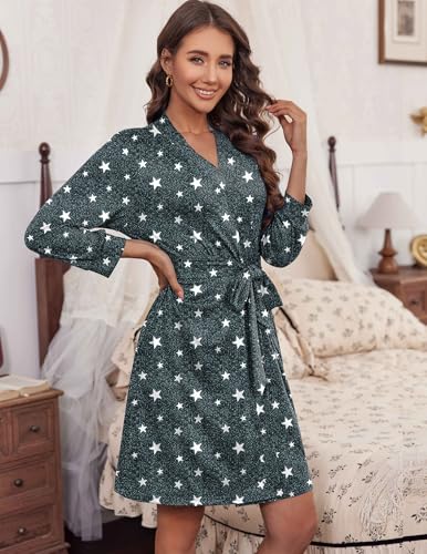 Image of HOTOUCH Womens Robe Lightweight Short Knit Bathrobe Soft Ladies Sleepwear with Pockets