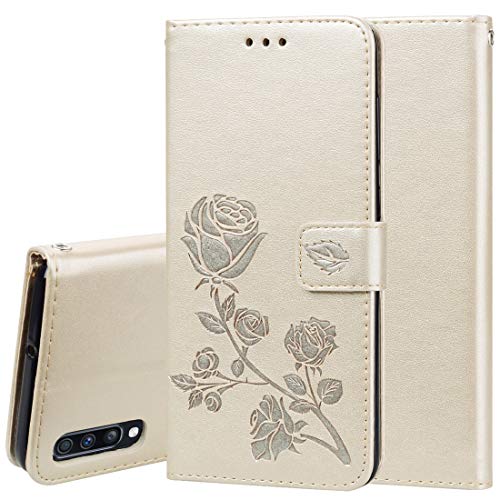 Lcg Rose - Custodia in pelle PU con apertura orizzontale in rilievo per Galaxy A70, con supporto e slot per carte e portafoglio (colore : oro)