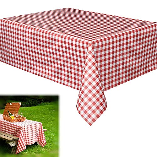Toy Cubby 6 Christmas Party Vinyl Tablecloths - Red and White Checked Picnic Camping Party Supply Table Cover. Birthdays, Gatherings, Holidays, BBQ s - 108 x 54 inches Vinyl Tablecloth