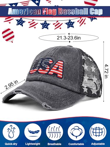 Image of 4 Pcs American Flag Hat USA Patriotic Baseball Caps Star Mesh Trucker Dad Hats Mesh Ball Wome Cap 4th of July Hat for Man