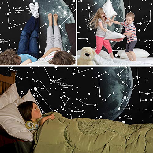 Zhoubin Constellation Tapestry, Night Space Moon Stars Tapestry Wall Hanging, Black Tapestry For Bedroom, Wall Decor, 59×79Inches #TOP3