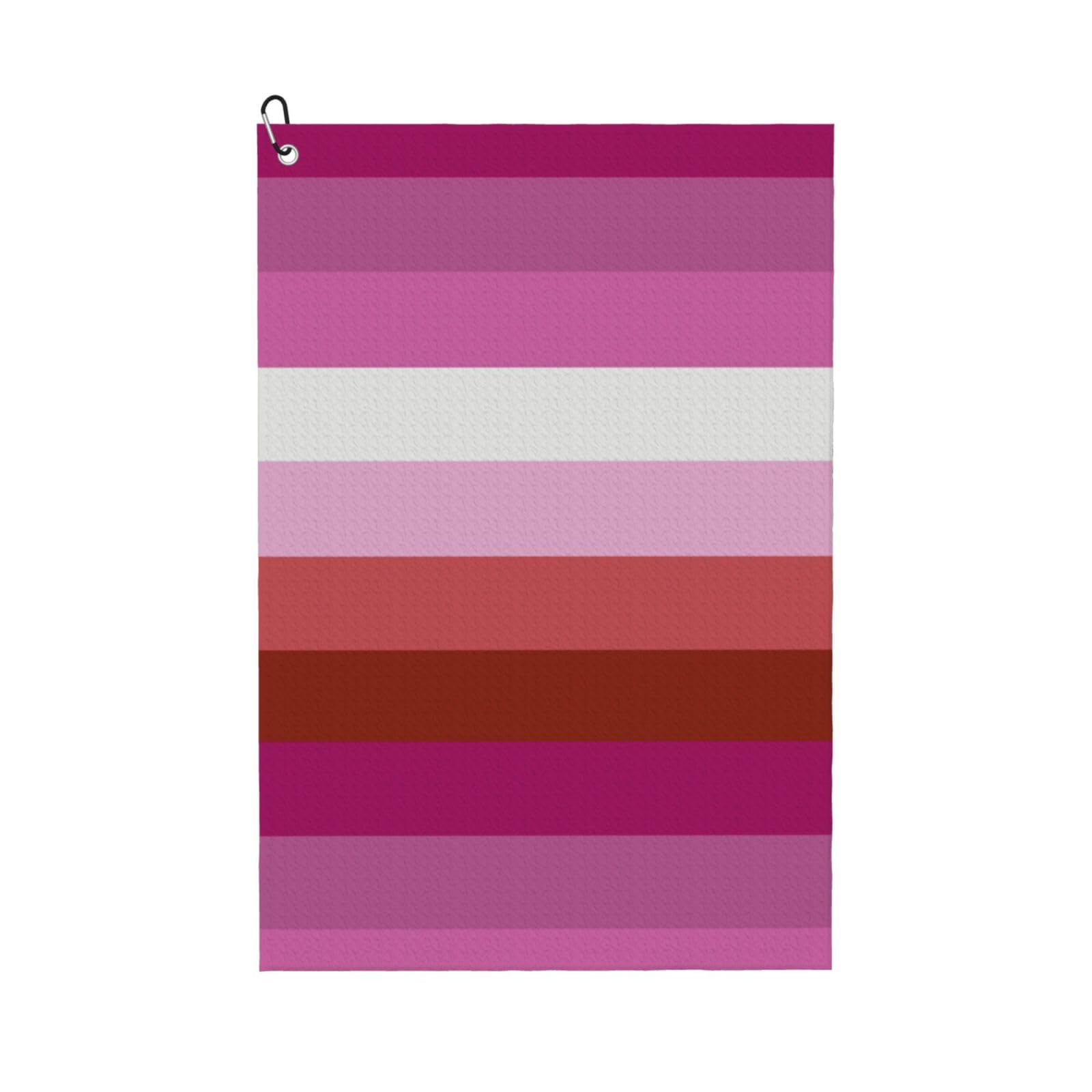 peiyeety Lesbian Pride Flag Microfiber Golf Towel with Carabiner Clip, 16x24 Inch Absorbent Waffle Weave Towel for Golf Bags