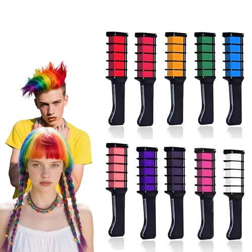Hengrongshen 10 peines desechables para el cabello para niños, 10 colores, tiza lavable, color de pelo natural para niños, adecuado para maquillaje de niños y adultos, peines de colores para el