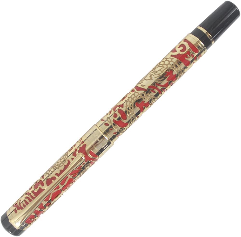Stifte, Gelschreiber, Kugelschreiber, goldener chinesischer Drachen-geprägter Tintenroller, Rot (Farbe: Rot)