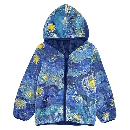 Blue Starry Night Boys Fleece Hoody Jacket Zip Up Coat Warm Fall Winter Plush Jacket Long Sleeve Outerwear