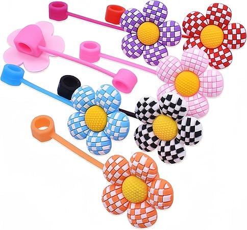 White Flower Straw Cover For Stanley 30oz & 40oz Cups - 10mm Silicone Straw Topper Accessory