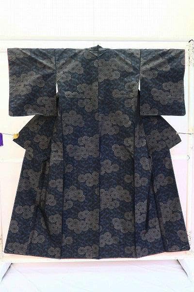 本場大島紬 紬 アンサンブル ネイビー 枝花 身丈153.0cm 正絹 大島紬