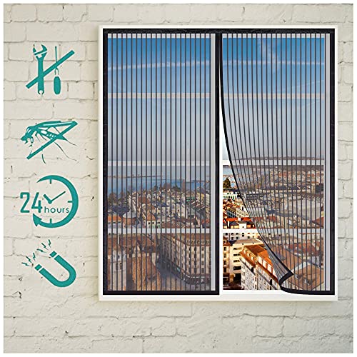 Magnet Fliegengitter Fenster (Schwarz,90x155cm) Magnetische Insektenschutz Fenstervorhang, Magnetvorhang für Tür Fenster, Fliegenfenster Vorhang Fenster Auto Schließen Magnetische Adsorption Cover