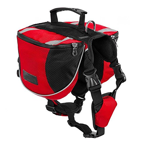 Polyester Dog Saddlebags Pack Hound Travel Camping Hiking Backpack Saddle Bag for Small Medium Large Dogs (Red,L)