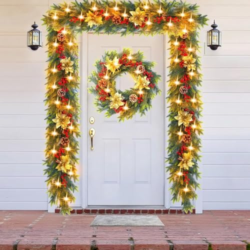 Couronne de Noël lumineuse 1m80 sur une cheminée chaleureuse - 7