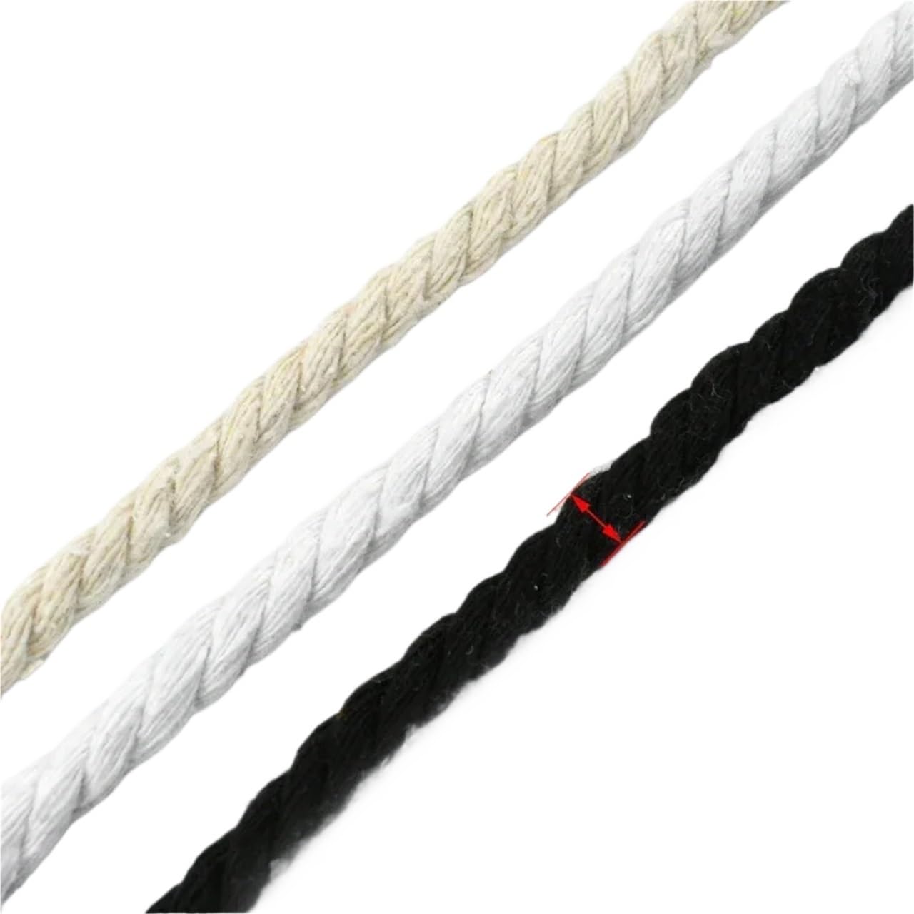 Cuerda de algodón trenzada beige de 5mm y 3 partes para decoración de bolsos