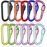 12PCS D-Shape Carabiner Clasp, 2.2in Small Carabiner Clip with Screw Door, Snap Hook Sport Accessories for Outdoor Camping Hiking, Clips with Screw Gate, Multicolored (Not for Climbing)