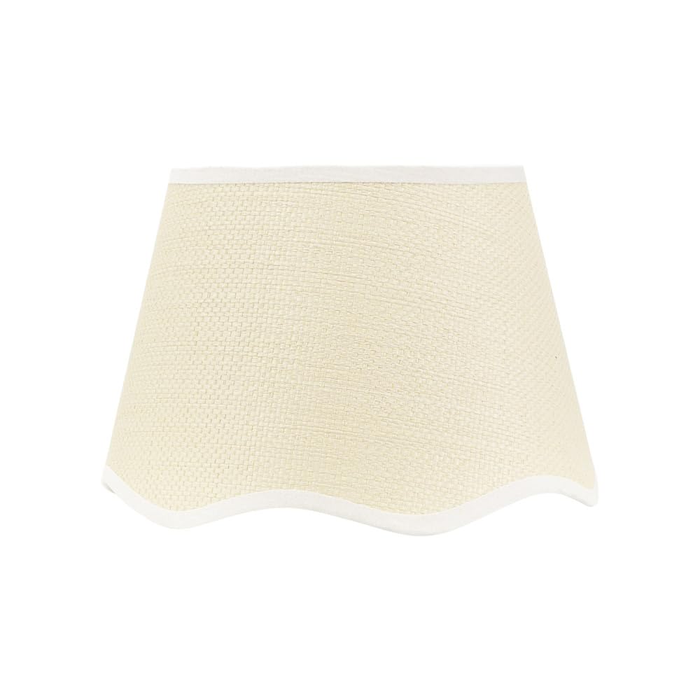 ValueLights Dutton Natural Fabric Scallop Edge Small Lamp Shade with LED Bulb in White
