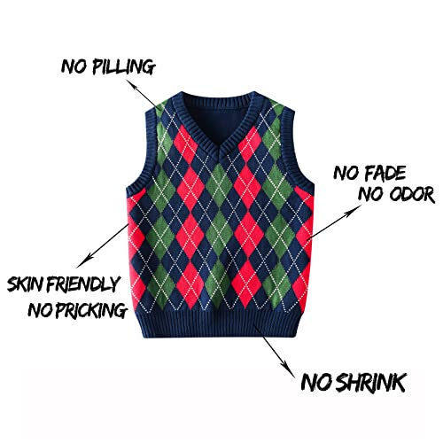 Image of Boys Sweater Vest V Neck Argyle Sleeveless Uniform Knit Plaid Kids Clothes