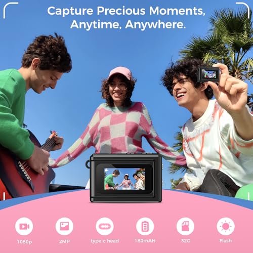 Image of HOTU Mini Keychain Camera, Y2K Portable Mini Digital Camera, 2MP 1080P Video Recording Small Camera with 32GB Card for Kids, Long Battery Life for Travel, Vlog (Minimalist, Black)