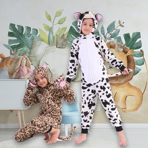 Wizland Fleece Leopard Costume for Kids One Piece Cheetah Costume Cat Onesie Cheetah Onesie Kids 4-6 — view 6