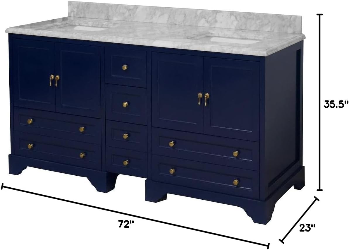 Kitchen Bath Collection Madison 72-inch Double Bathroom Vanity (Carrara/Royal Blue): Includes Royal Blue Cabinet with Authentic Italian Carrara Marble Countertop and White Ceramic Sinks