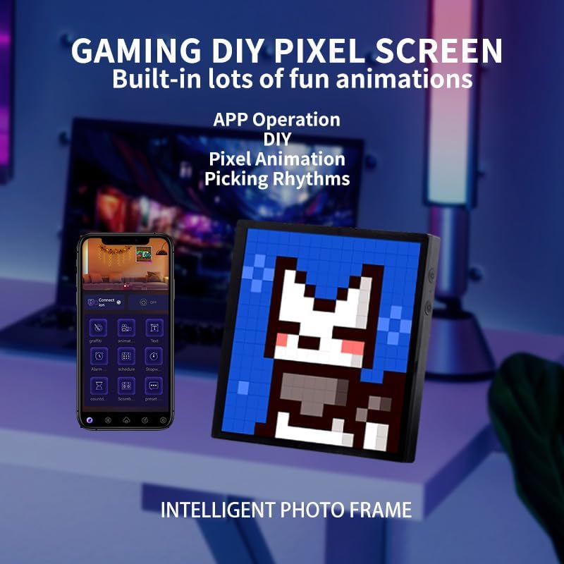 Digital Picture Frame Pixel, App Control Pixel Frame with LED Lights, Customizable Styles and Animations Pixel Display Screen for Room Decoration,Gaming(32X32) image 5