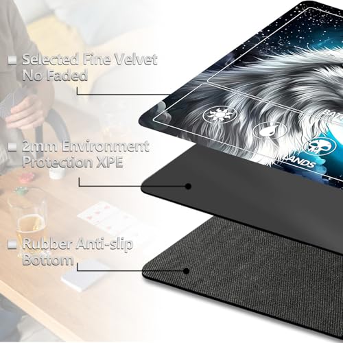 Image of for MTG Playmat with Card Storage Bag,Non-Slip Rubber Base & Smooth Surface 24x14in,Beginner-Friendly Magic Mat for Commander Deck,Black White Wolf Moon