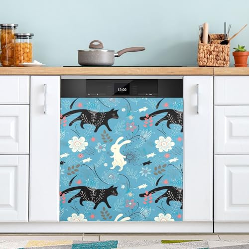 Cubiertas magnéticas para lavavajillas, diseño de animales, flores, color azul, para lavavajillas, cubierta para nevera, decoración del hogar