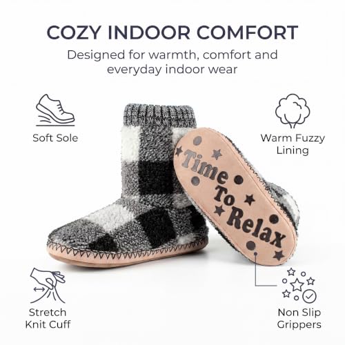 Image of cosyone1997 Boot Slippers for Men Indoor Non Slip Soft Sole | Textured knit upper, fuzzy lining, ankle-high coverage and cushioned insole for cold floors; machine washable