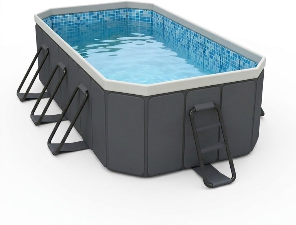 114.2" Foldable Above Ground Pool for Kids, Adults and Pets, Rectangular Non-Inflatable Swimming Pool with Reinforced Frame, Portable Hard-Sided Backyard Pool, Gray