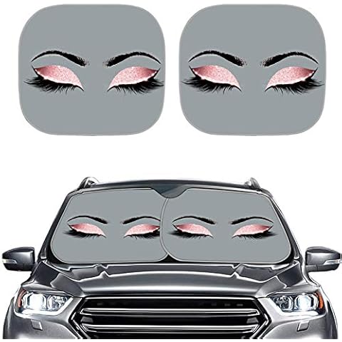 CLOHOMIN Trendy Eye Lash in Gray Car Windshield Shades for Front & Side Window 2Pcs Heat and Sun Prevention Visor for Women Men Auto Decor Accessiores Cover