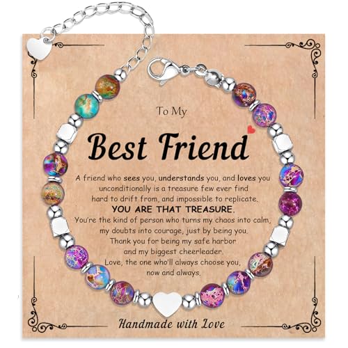 Image of Gifts for Women & Girl, Healing Natural Stone Beads Heart Bracelets with Quote Card, Back to School Valentines Mothers Day Graduation Christmas Birthday Gifts