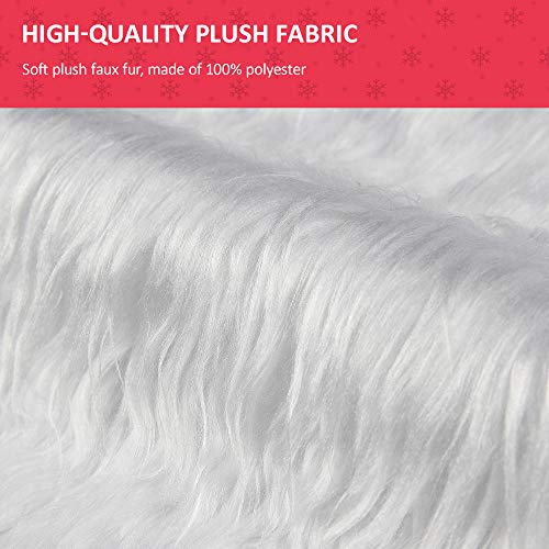 BININBOX Christmas Tree Skirt, 48 Inch Snowy White Faux Fur Xmas Plush Tree Skirt, Winter Large Christmas Tree Mat, Holiday Party Christmas Tree Decorations