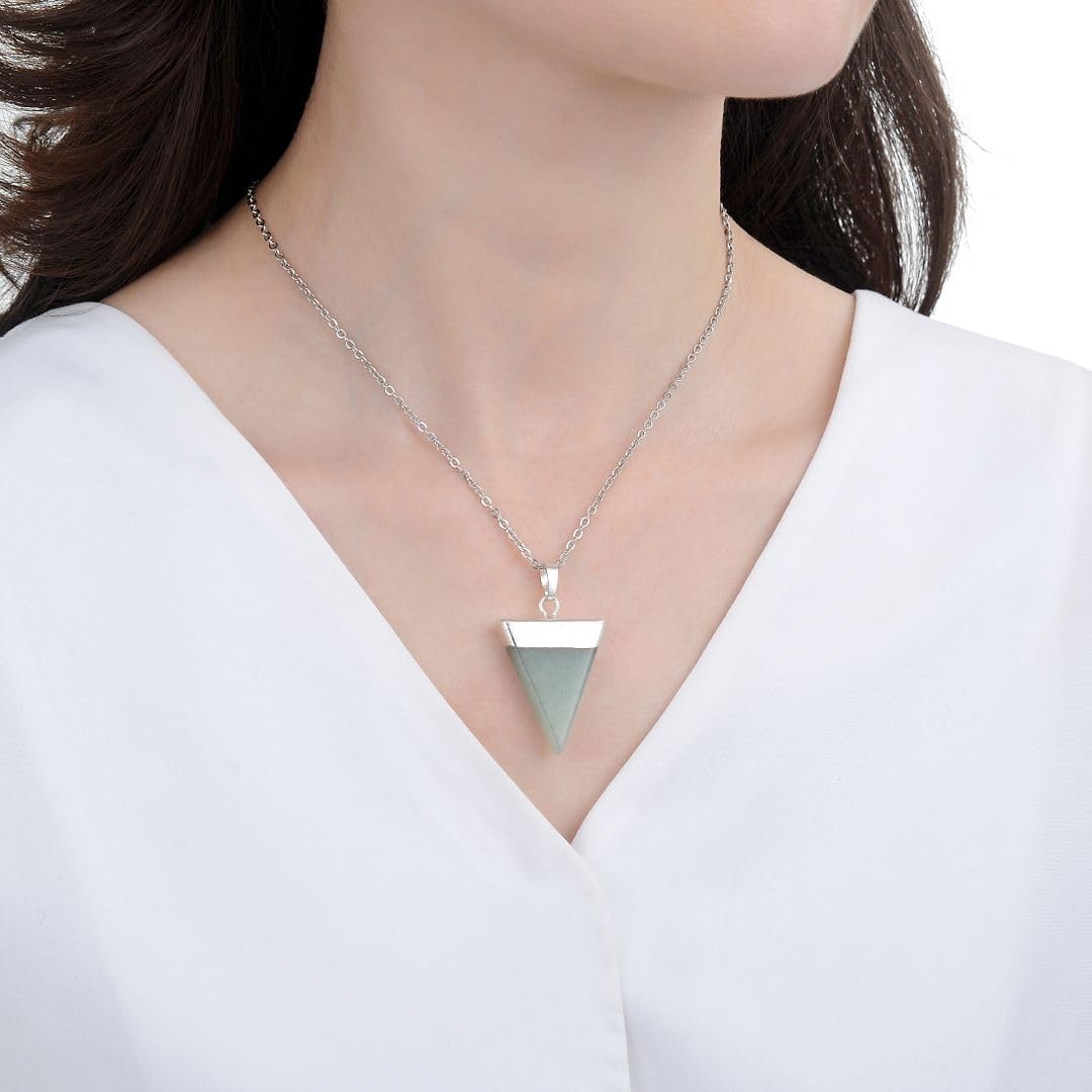 1pc Natural Gemstone Triangle Pendant Necklace Healing Crystal Stone Quartz Reiki Chakra Energy Rock 18 Inch Stainless Steel Chain Waterproof Women Jewelry