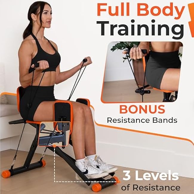 Glute Glow? Hip Abductor Machine for Home Gym- USA Based- Booty Builder & Booty Trainer for Women ¨C 3 Resistance Levels ¨C Bonus Arm Bands & Thigh Workout ¨C Glute Workout Equipment & Glute Machine