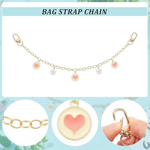 Miniatura 3 de WADORN 2 cadenas de aleación para bolso, 12.7 pulgadas, cadena de decoración de bolso corto, cadena esmaltada con patrón de flores, cadena colgante