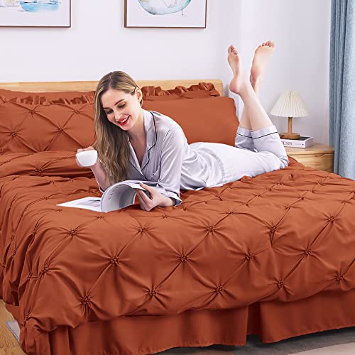 JOLLYVOGUE Queen Comforter Set 7 Pieces, Burnt Orange Bed in a Bag Comforter Set for Bedroom, Bedding Comforter Sets with Comforter, Sheets,Ruffled Shams & Pillowcases