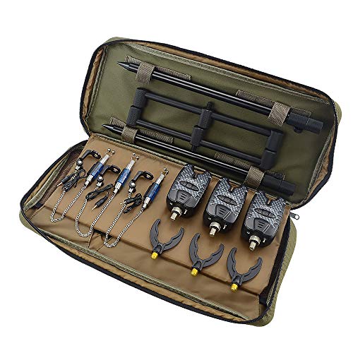 Hirisi Tackle - Juego de pesca de carpa, alarmas de mordida, swingers de pesca, caña de pescar y bolsa de transporte (negro)