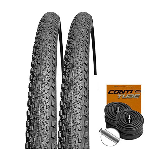 Set: 2 x Continental Double Fighter III Semi Slick Set + Conti Tube Schrader Valve