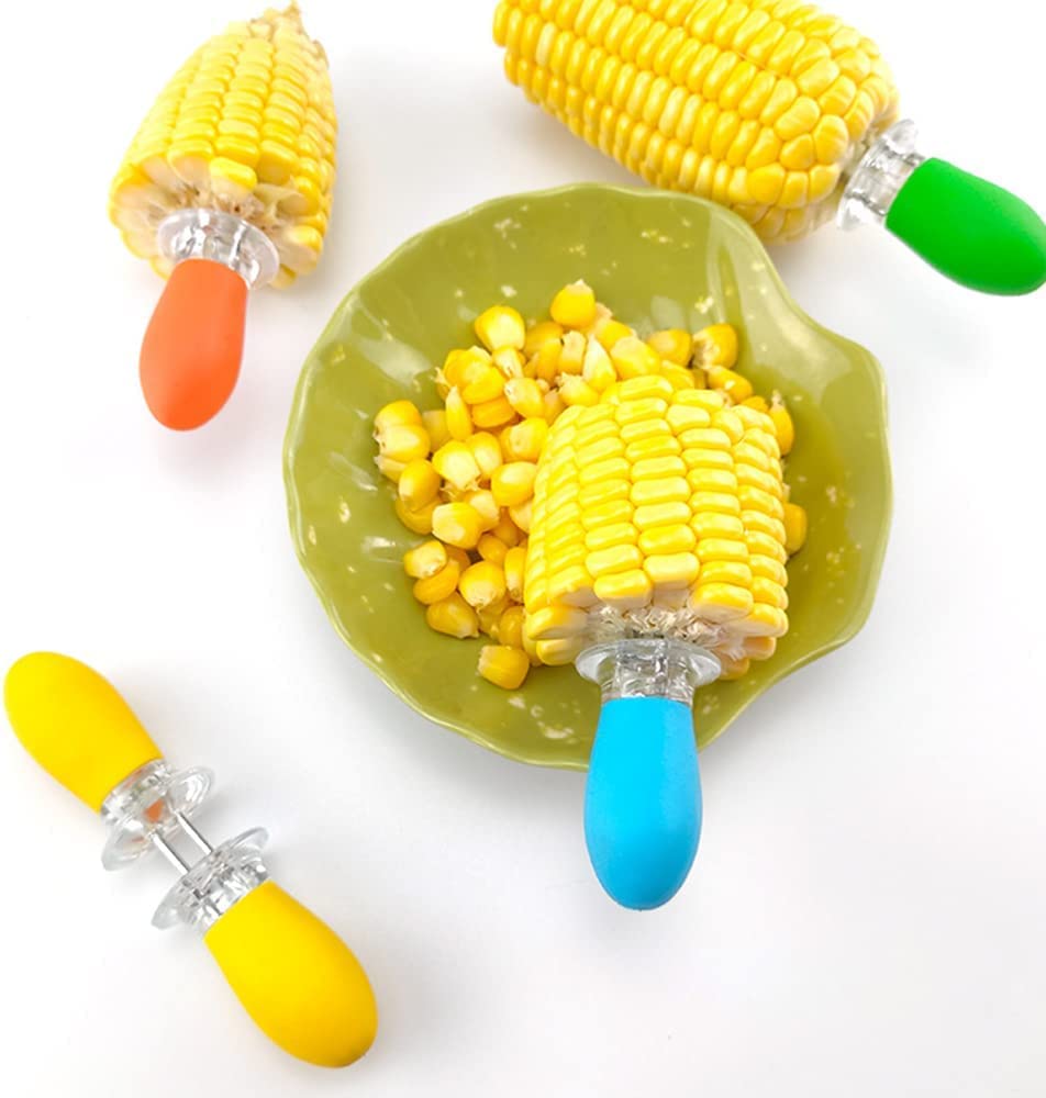 8 Supporti Per Pannocchie In Acciaio Inox Con Manico Colorato | Reggi Pannocchie Antiscottatura Per Barbecue E Picnic | Ideali Per Frutta, Hot Dog E Spiedini - 2