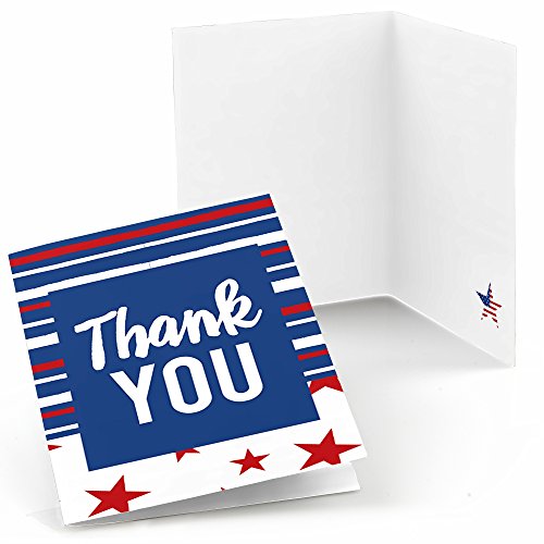 Big Dot of Happiness Stars and Stripes - Memorial Day, 4th of July and Labor Day USA Patriotic Party Thank You Cards (8 Count)