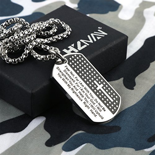 Hzman Isaiah 41:10 Jewelry, Stainless Steel Cross Dog Tag Necklace Strength Bible Verse (Tag Silver) #TOP5