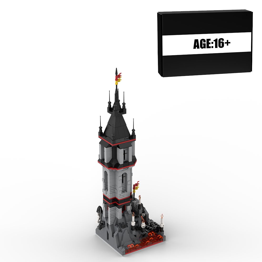 BrickCraftWorks MOC-176957 Medieval Horror Knight Volcano Outpost Assembly Toy Building Blocks Set, Medieval Architecture Building Blocks,