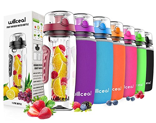 willceal - Botella de Agua para infusor de Frutas, 81,28 g, Resistente, Grande, sin BPA, Tapa con Tapa, diseño a Prueba de Fugas, Deportes, Camping, etc, Rojo Oscuro Cover