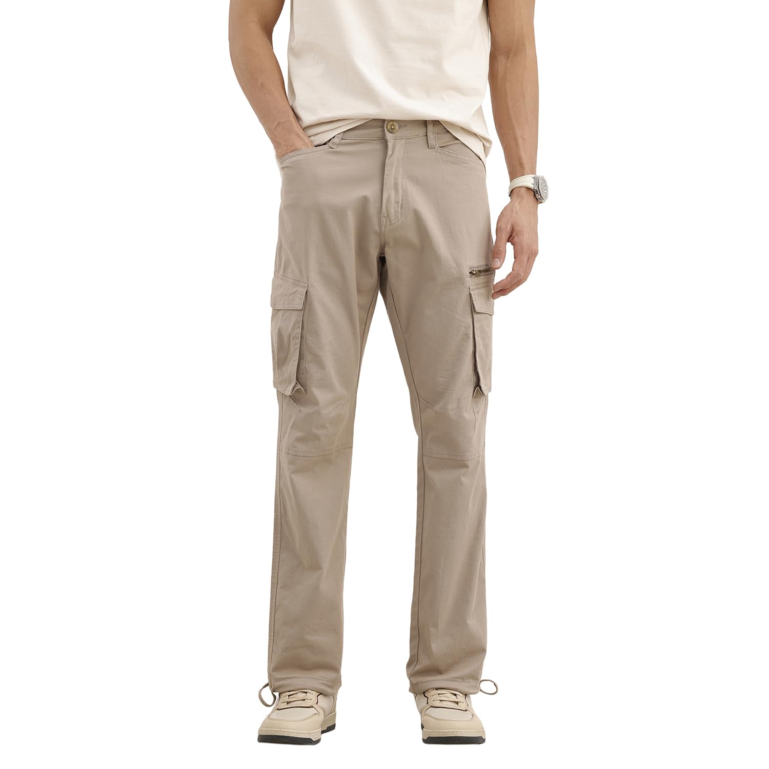 wrogn Men's Stretch Cotton Trousers | Solid | Straight Fit-picture-34