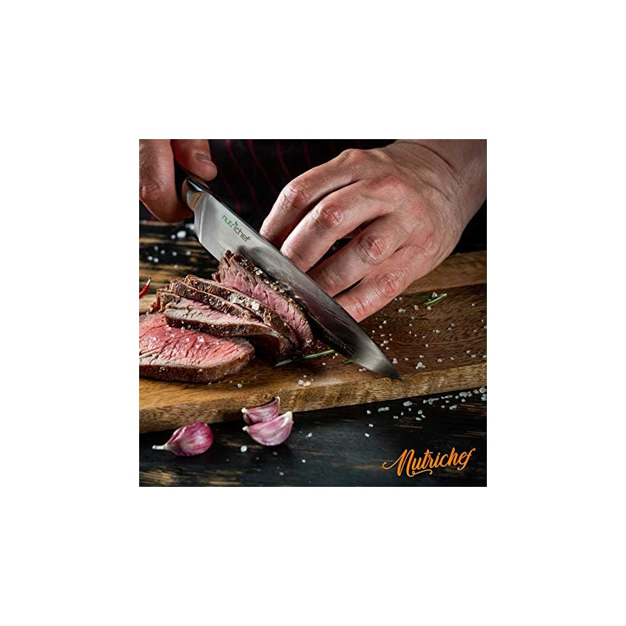Kitchen-Knife-Set NutriChef 13-Piece Kitchen Knife Set with Wooden Block - Precision Crafted Stainless Steel Knives with Scissors & Built-In Sharpener - Lightweight, Durable, & Razor Sharp - Dishwasher Safe (NCKNS13)