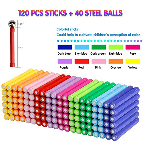 Monilon 160 Pcs Magnet Building Sticks Kids Toys, Lengthen Magnetic Construction Building Blocks Set 3D Brain Training Learning Educational Diy Stem Toys #TOP4