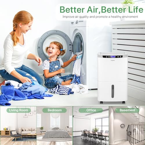Image of Waykar 34 Pints Energy Star Dehumidifier for Spaces up to 2,000 Sq. Ft at Home, in Basements and Large Rooms with Drain Hose and 0.66 Gallons Water Tank