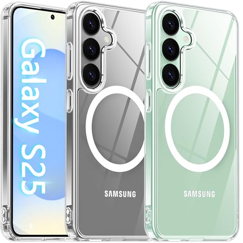 Image of Oterkin Magnetic for Samsung Galaxy S25 Case Clear [Compatible with MagSafe][Anti-Yellowing][Built-in 4 Airbags][Military Grade Protection][Transparent Shockproof Slim] S25 Phone Case (Clear)