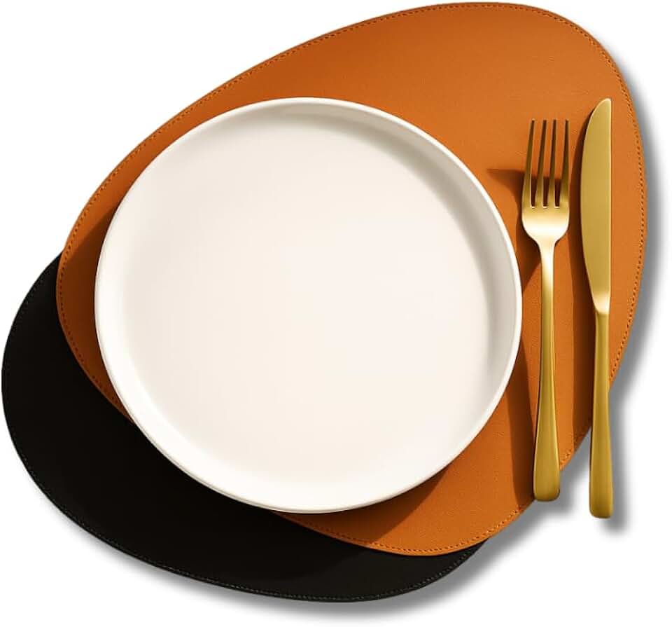 Jogo Americano Sousplat Dupla Face em Couro Ecológico Formato Orgânico Impermeável, Resistente e Fácil de Limpar, Elegante para Mesa Posta e Decoração (8)